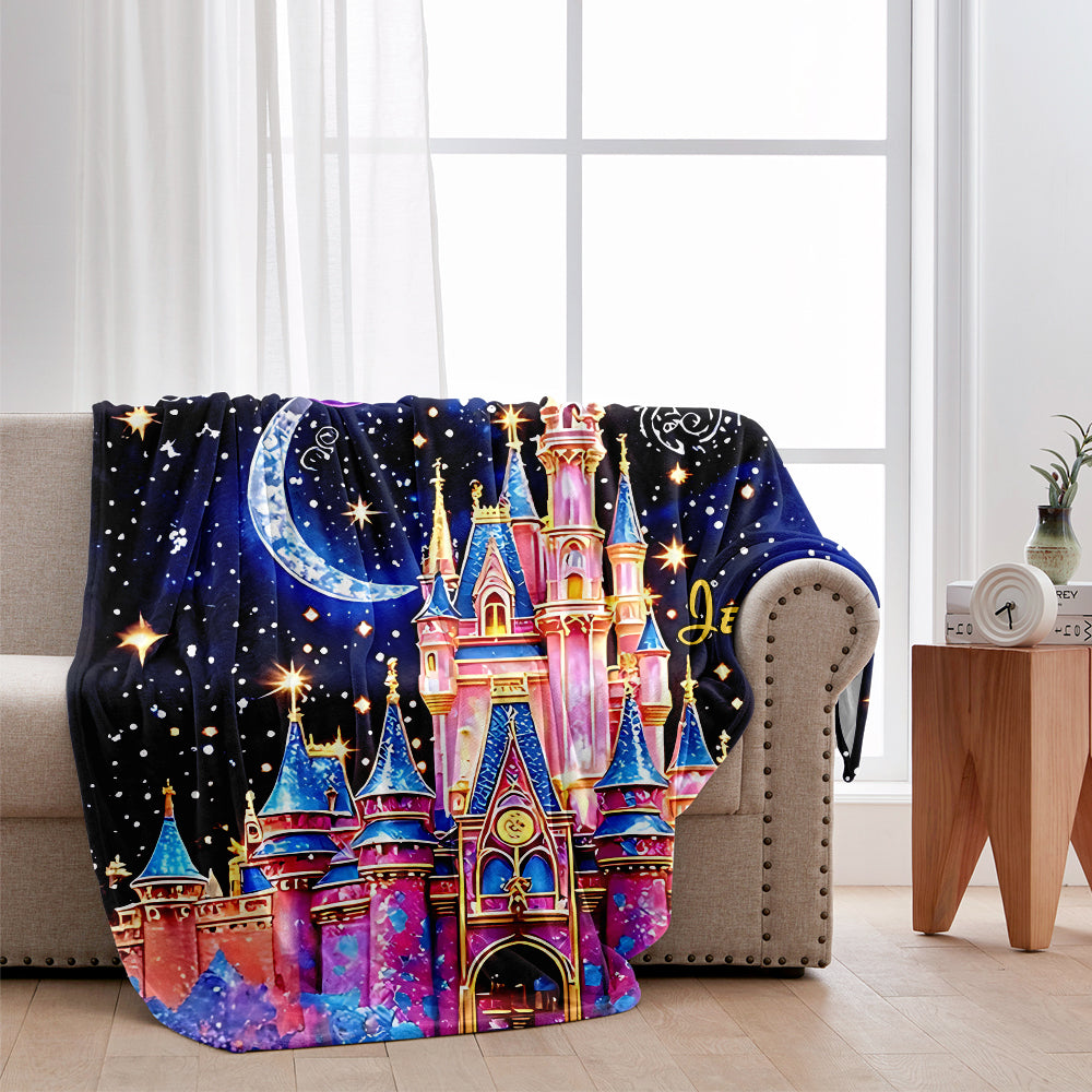 Personalized Disney Castle Blanket Custom Name Gift for Fans