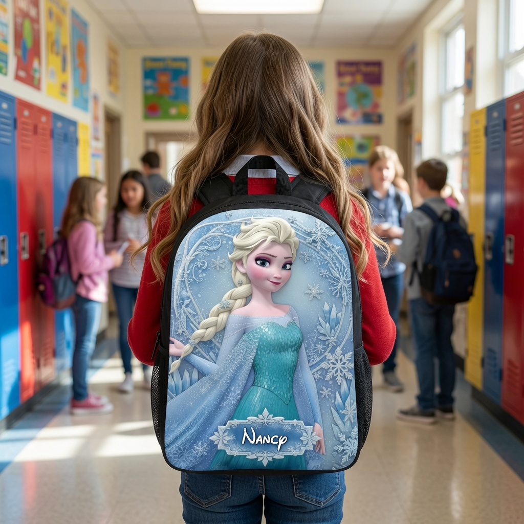 Personalized Cartoon Princess School Backpack Set with Lunch Bag, Pencil Case & Bottle for Kids
