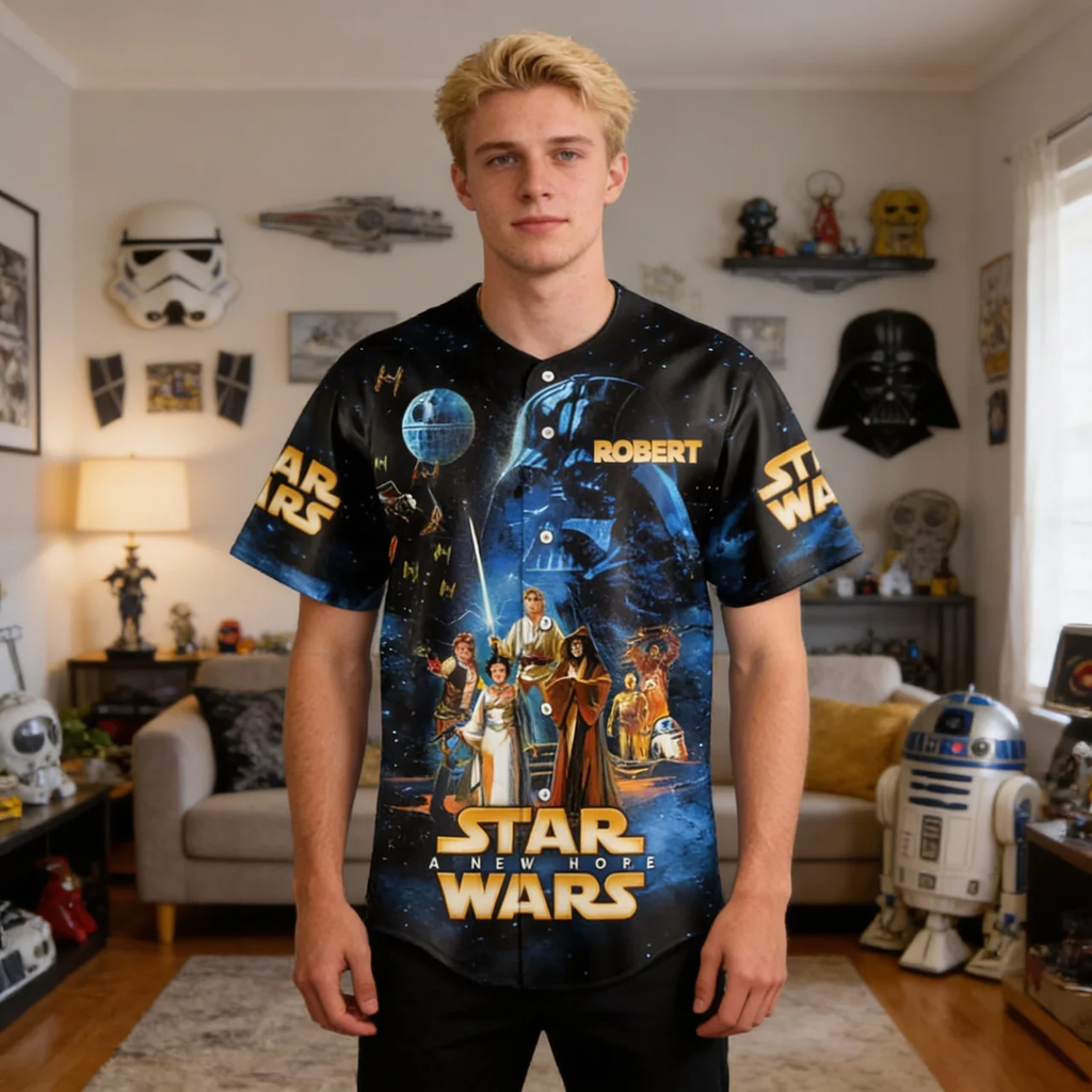 Personalized Star Wars Baseball Jersey Custom Name 50th Anniversary Gift for Movie Fans