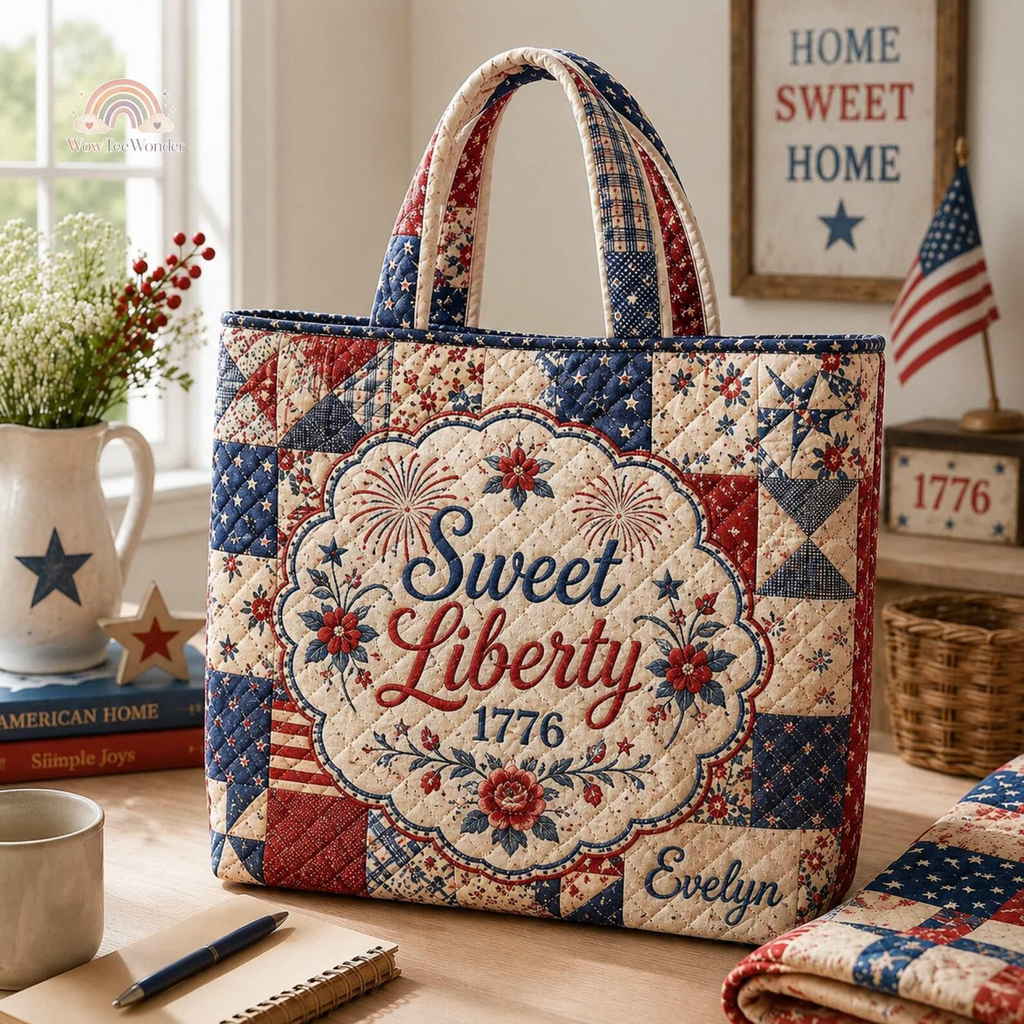 Personalized Quilted Tote Bag USA Flag Sweet Liberty Gift