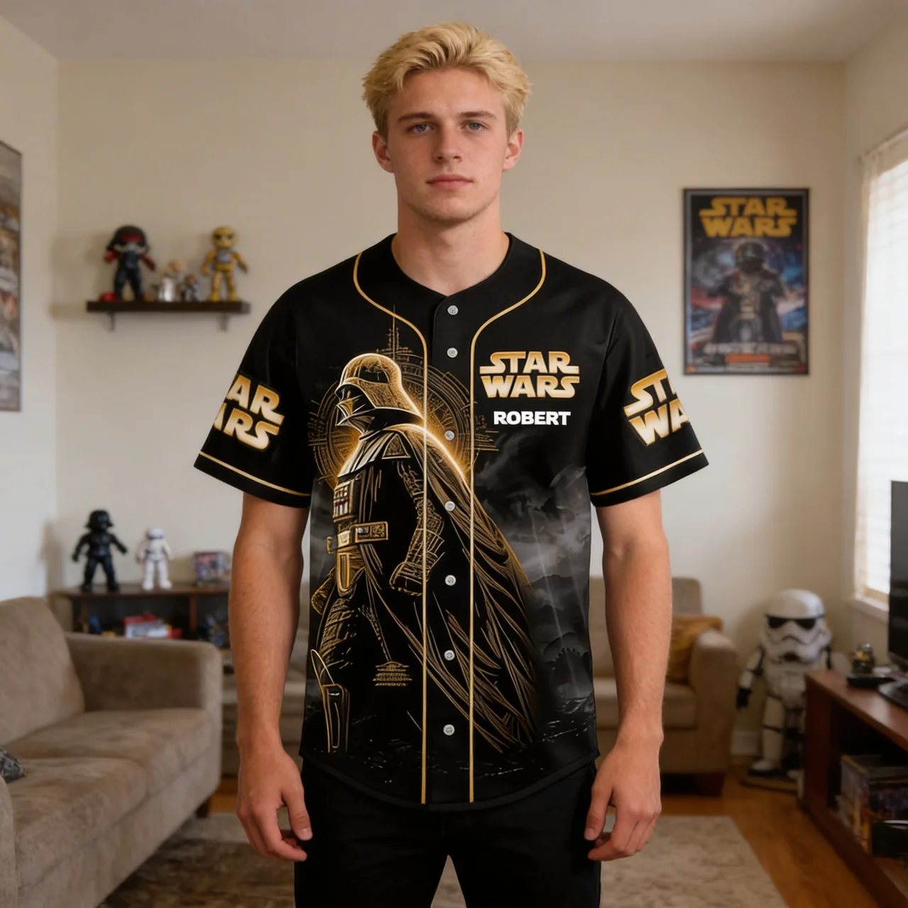 Personalized Star Wars Baseball Jersey Custom Name 50th Anniversary Gift for Movie Fans
