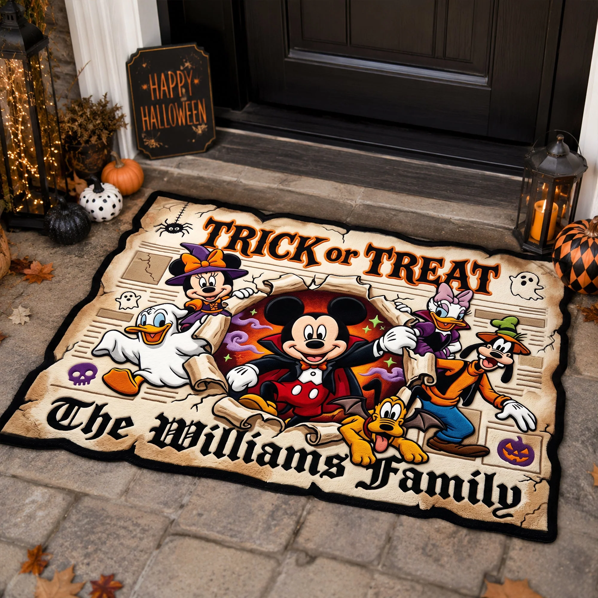 Personalized Halloween Doormat Custom Family Name Trick or Treat Design Door Mat GradoCreations
