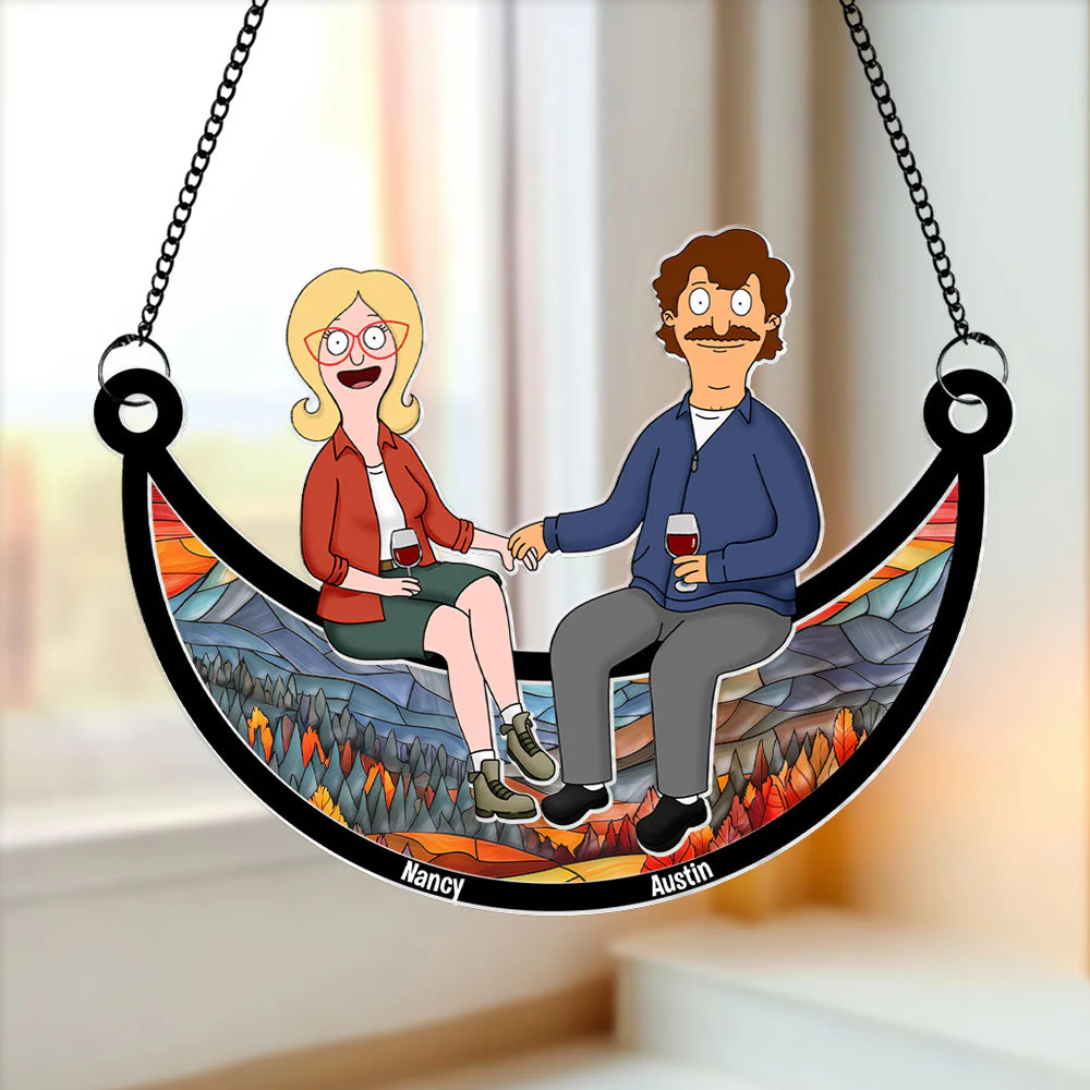 Personalized Burger Couple Suncatcher Ornament Gift for Couples Anniversary