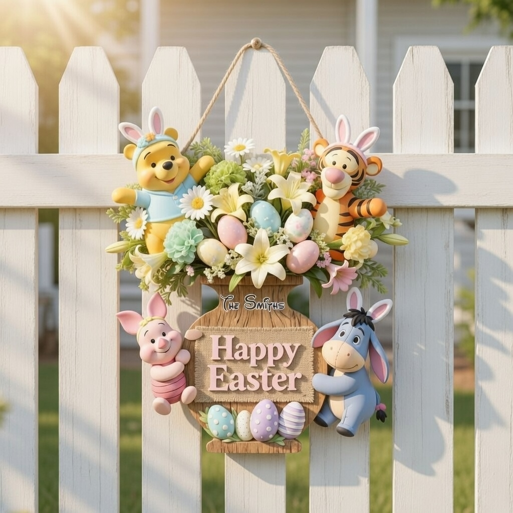 Personalized Wood Sign Happy Easter Family Gift Decor