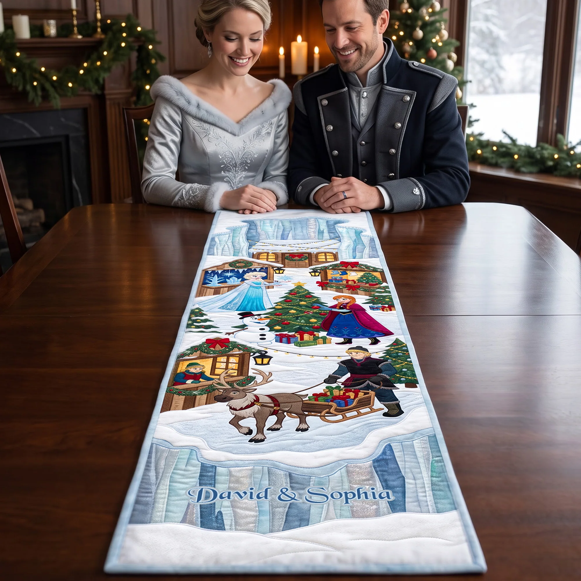 Personalized Winter Village Table Runner Christmas Gift for Family Quilt Table Runner GradoCreations