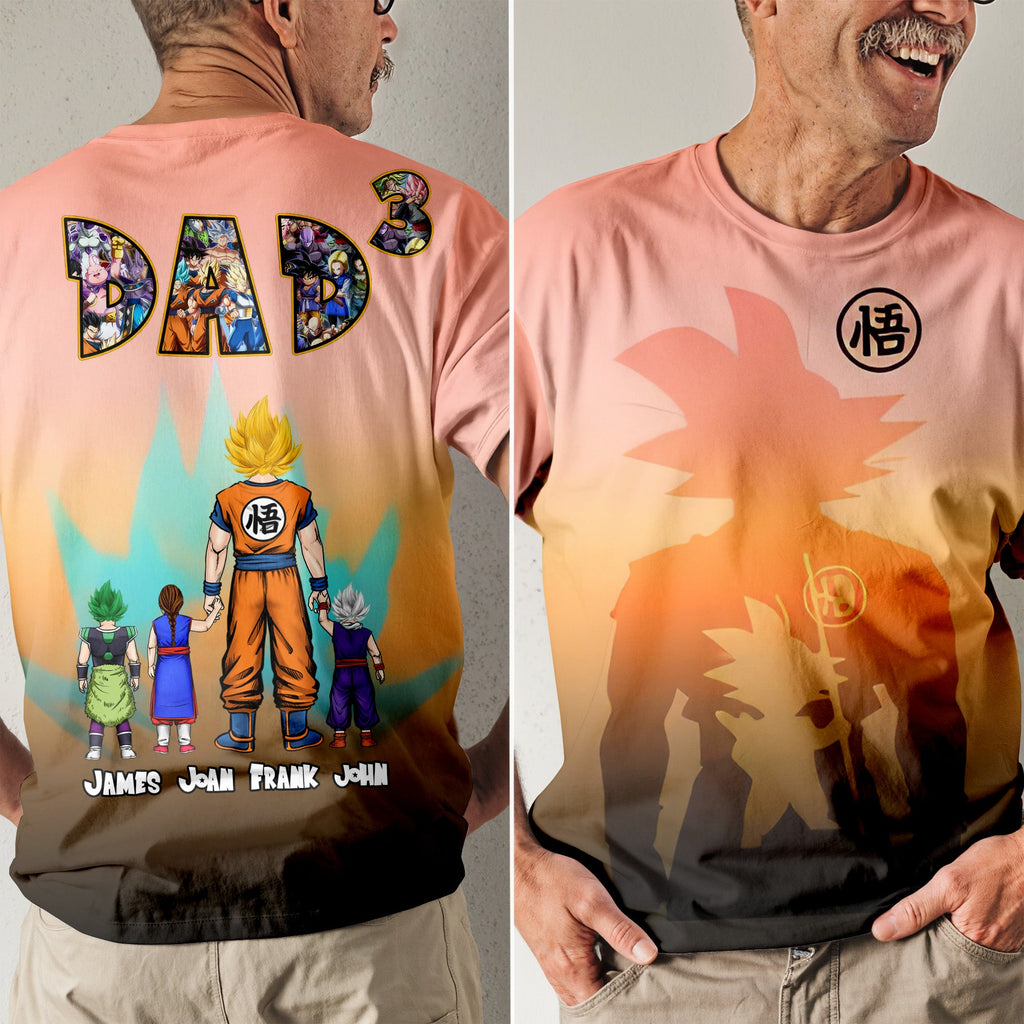 Personalized 3D Super Saiyan Dad T-Shirt for Father's Day Gift