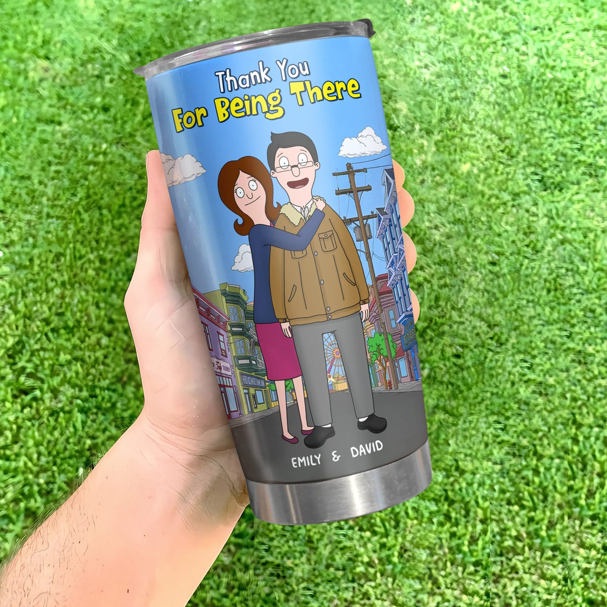 Personalized Thank You Cartoon Tumbler Gift for Couple Anniversary