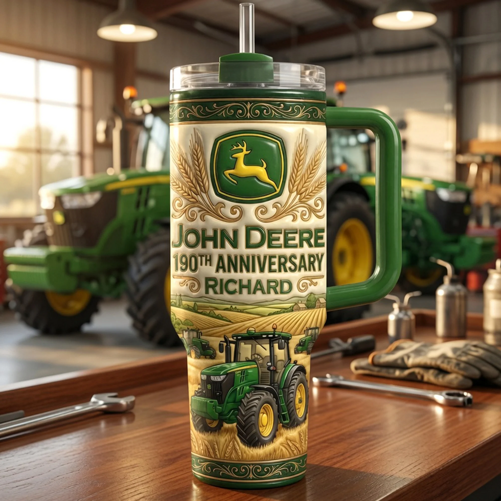 Personalized 40oz Green Tractor Tumbler Gift for Dad, Grandpa