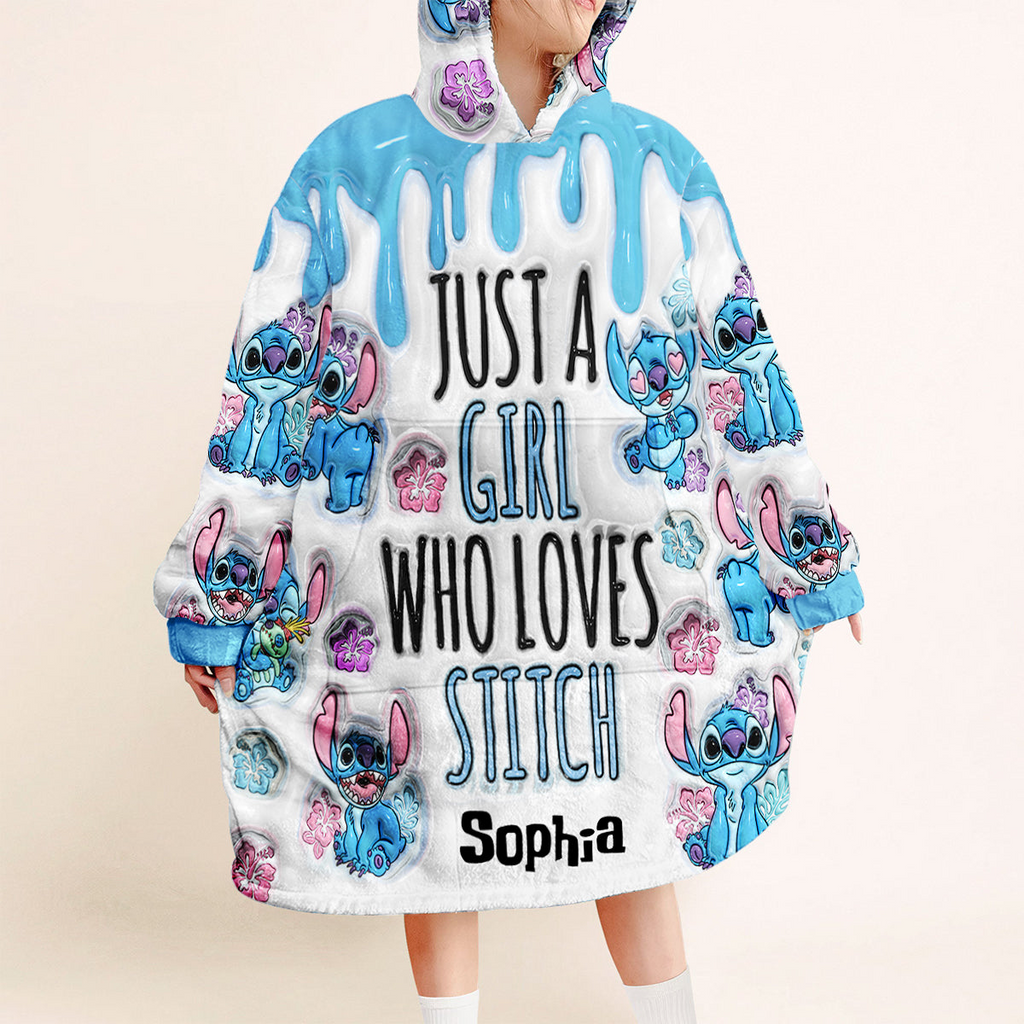 Personalized 3D Effect Blanket Hoodie for Girls | Custom Name Christmas Gift