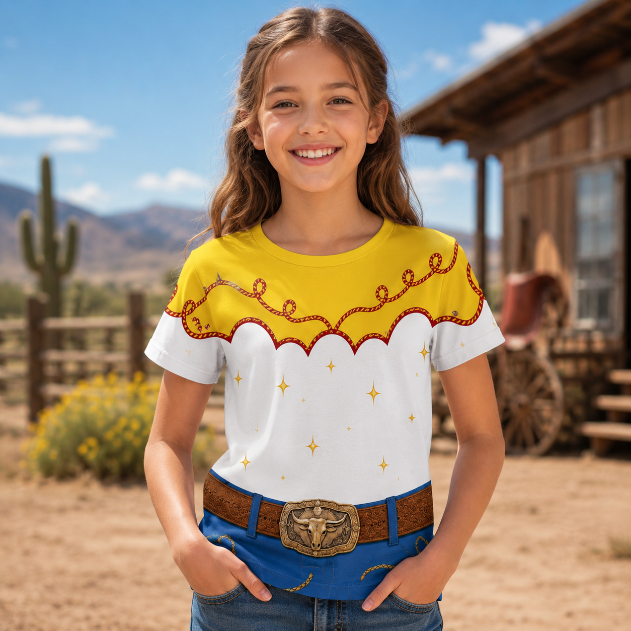 Personalized Cowgirl AOP Shirt for Kids - Halloween Cosplay Gift AOP Shirt GradoCreations