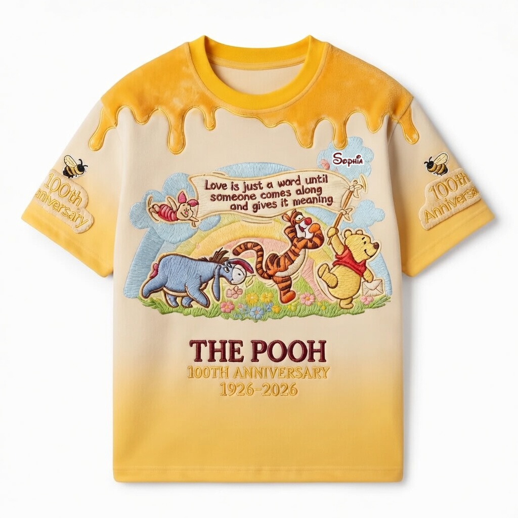Personalized Pooh Bear All Over Shirt 100th Anniversary Gift for Movie Fans