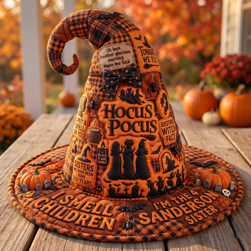 Personalized Quilted Witch Hat Gift for Halloween - Hocus Pocus Theme Quilt Witch Hat GradoCreations