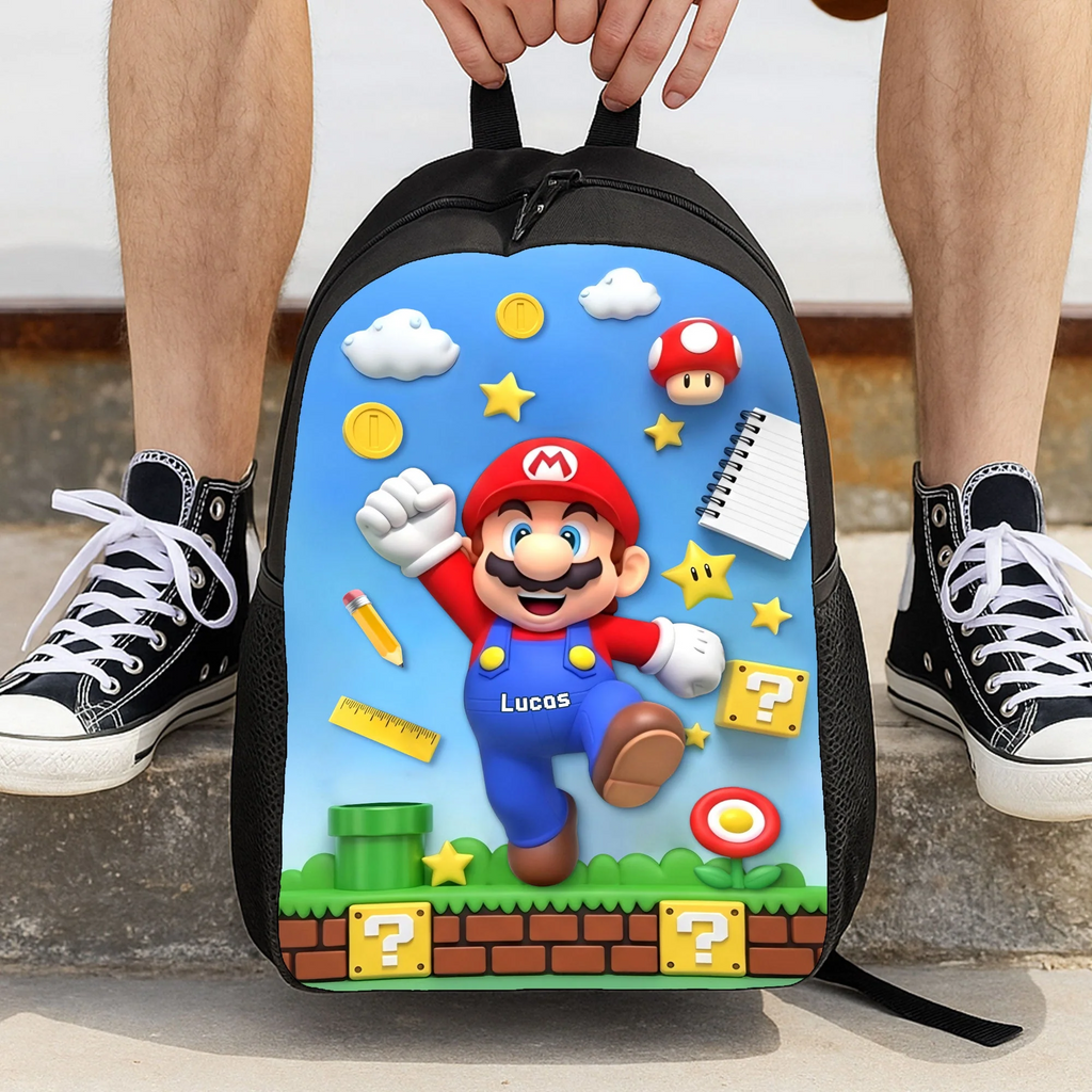 Personalized Mario Backpack Set with Lunch Bag, Pencil Case & Water Bottle for Kids
