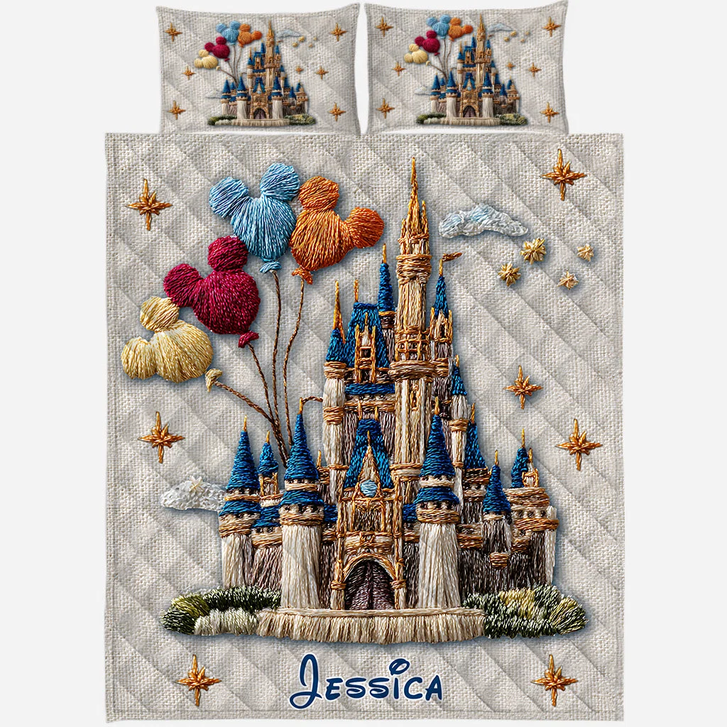Personalized Magical Castle Bedding Set Custom Name Gift for Her Quilted Bedding Set GradoCreations