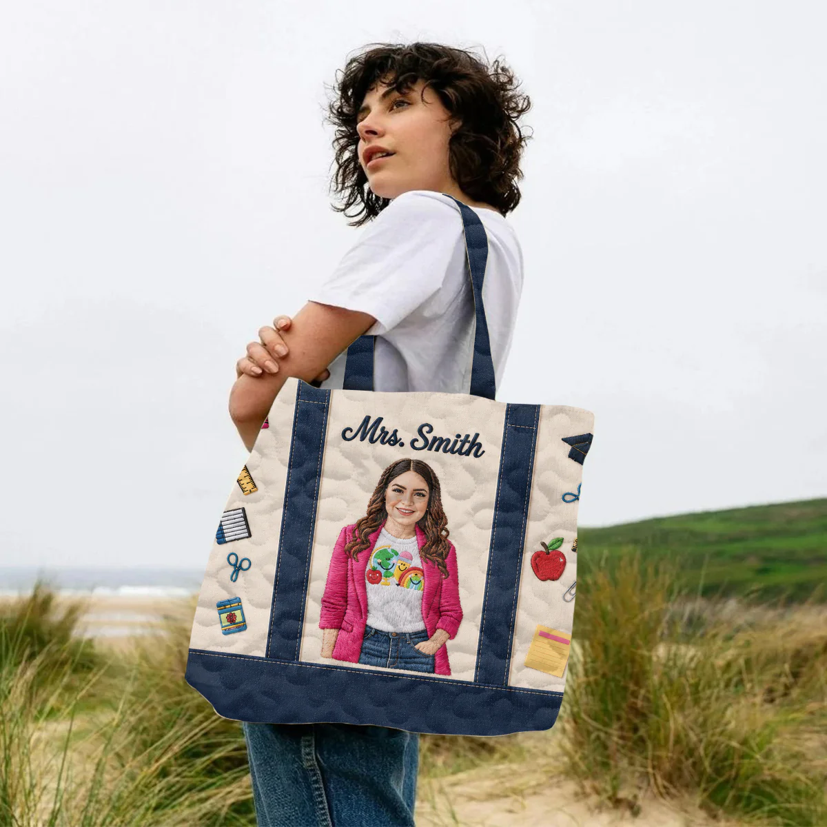 Personalized Embroidery Tote Bag Custom Photo Gift for Teacher