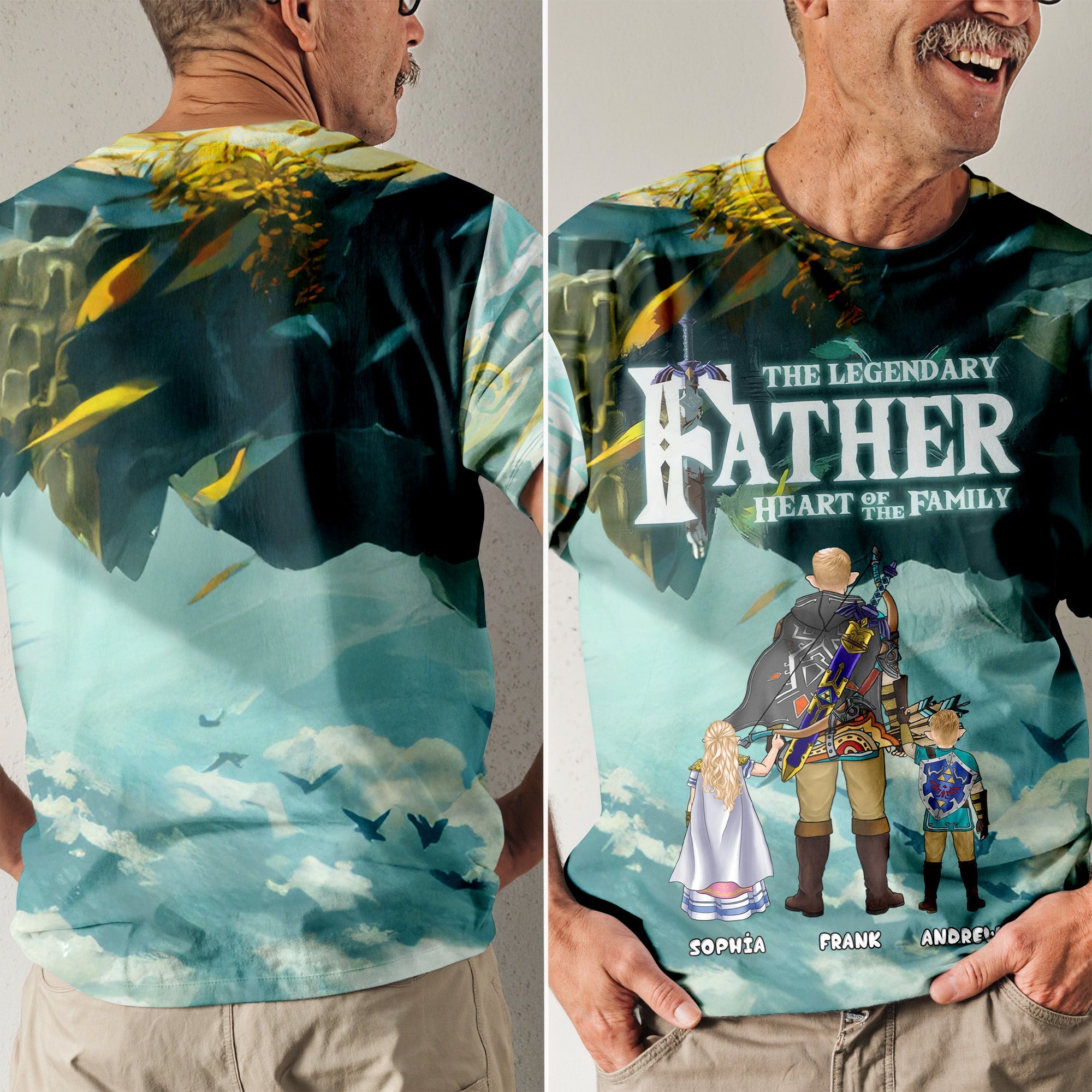 Personalized 3D Tshirt Gift for Dad Heart of Family Design