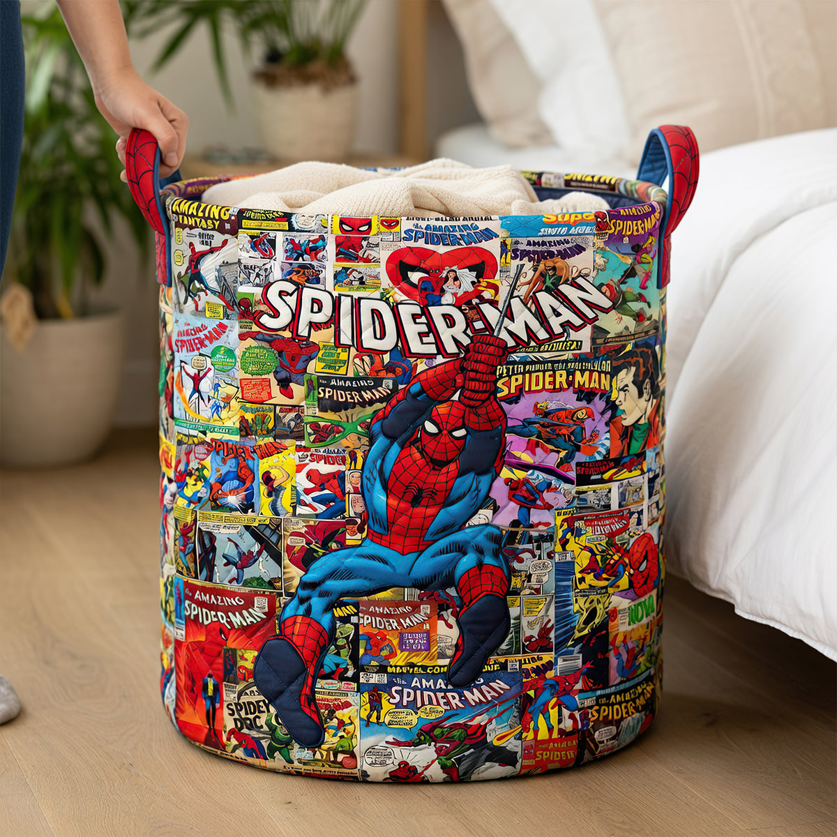 Personalized Spider-Man Quilted Laundry Basket for Kids Quilted Laundry Basket GradoCreations