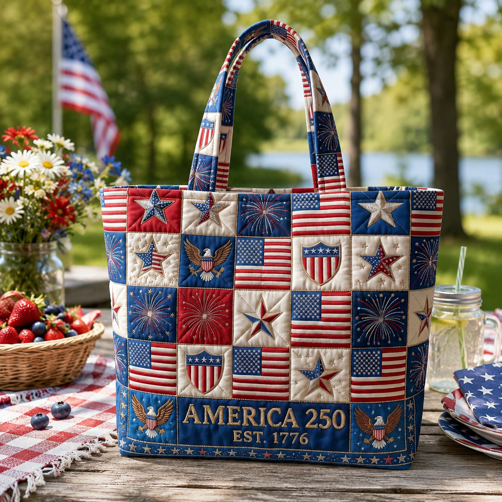 Personalized Quilted Tote Bag America 250 Patriotic Gift for Her