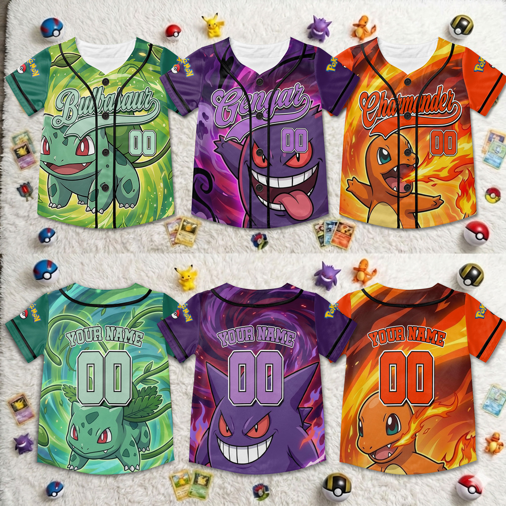 Custom Pokémon Baseball Jersey Personalized Gift for Kids - Anniversary Gift