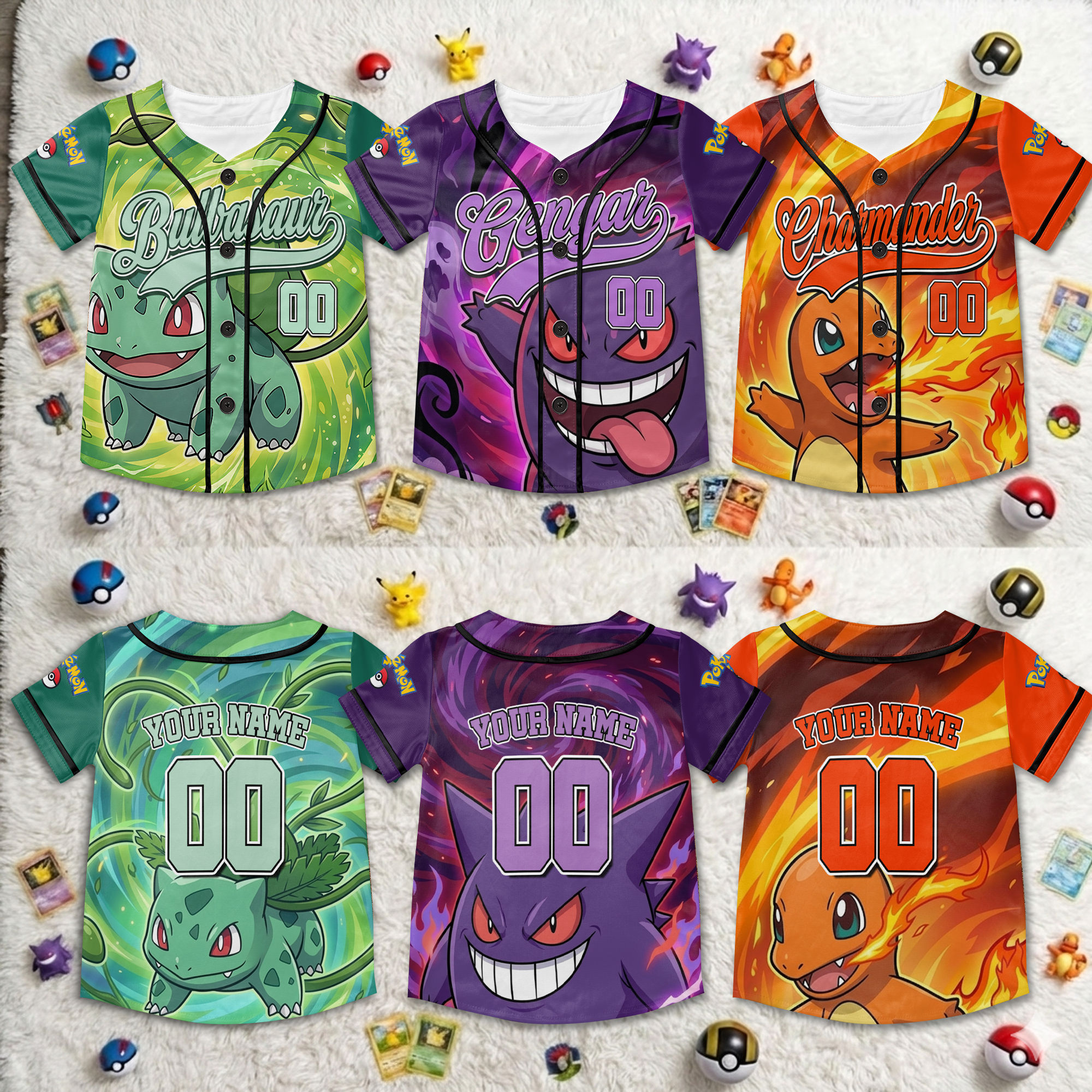 Custom Pokémon Baseball Jersey Personalized Gift for Kids - Anniversary Gift