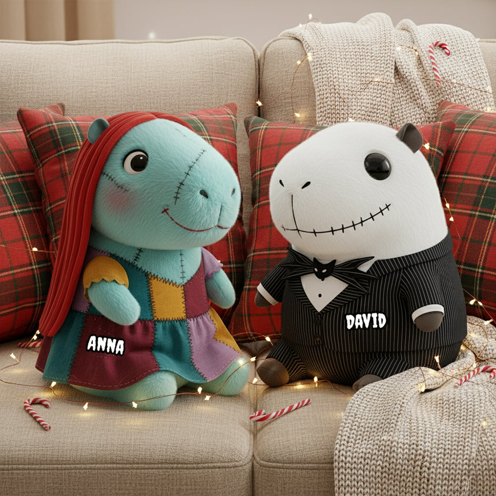 Personalized Spooky Capybara Couple Pillow Gift for Christmas