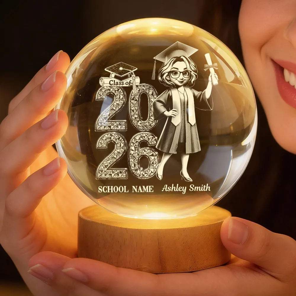Personalized Crystal Globe Lamp Graduation Class of 2026 Gift for Graduates