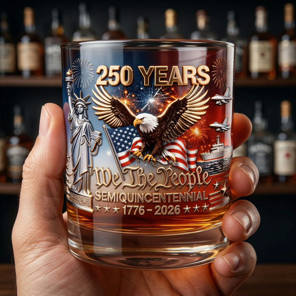 Personalized Whiskey Glass 250 Years America Gift for Patriots