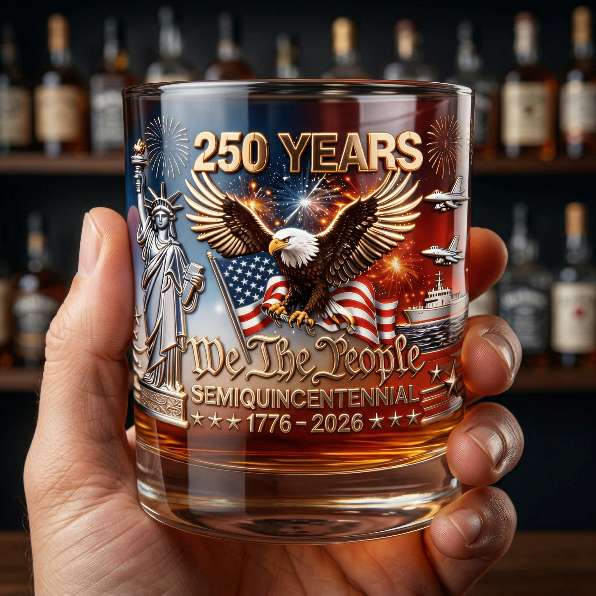 Personalized Whiskey Glass 250 Years America Gift for Patriots