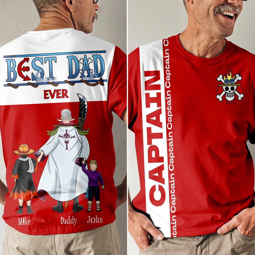 Personalized Captain Dad 3D T-Shirt Custom Name Gift for Dad