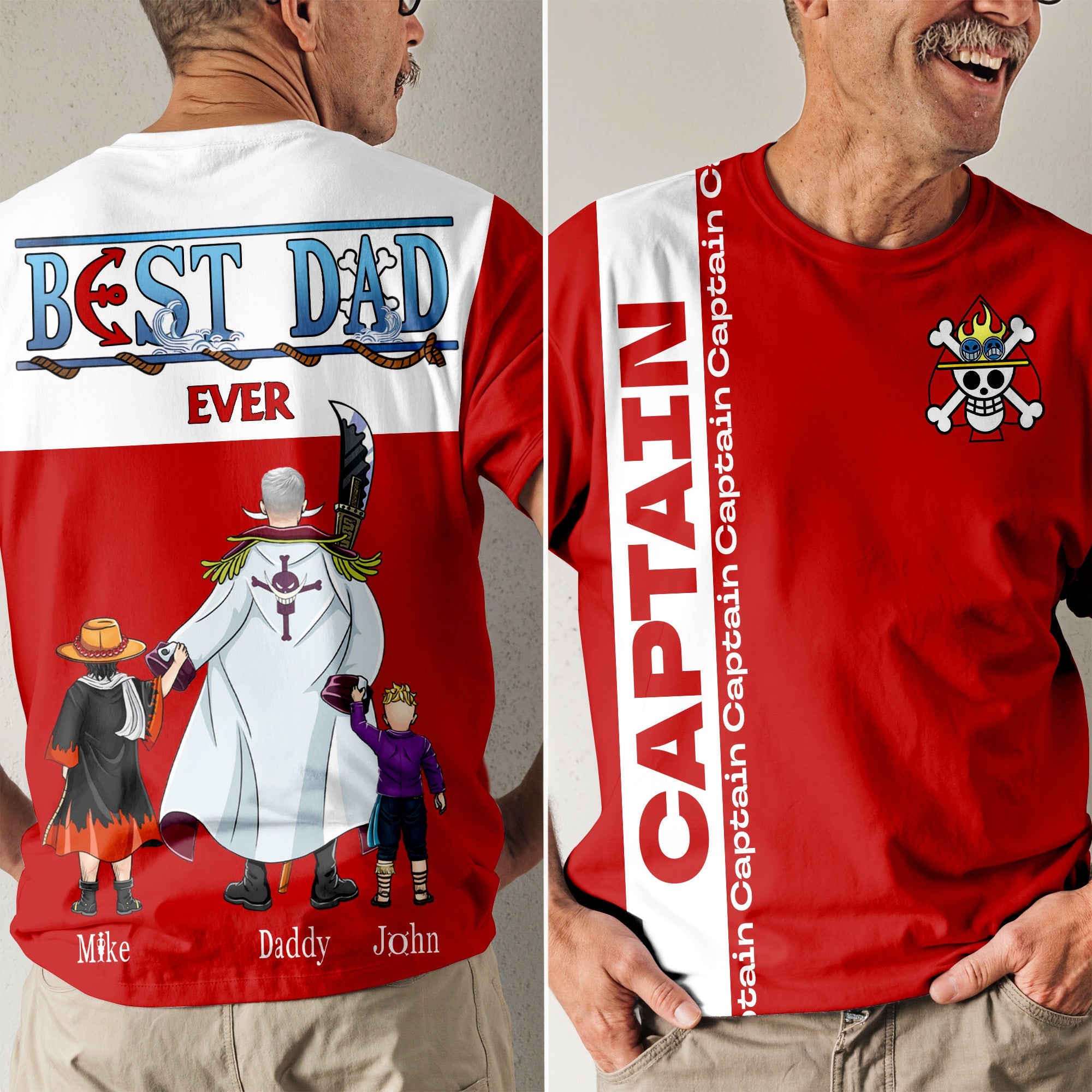 Personalized Captain Dad 3D T-Shirt Custom Name Gift for Dad