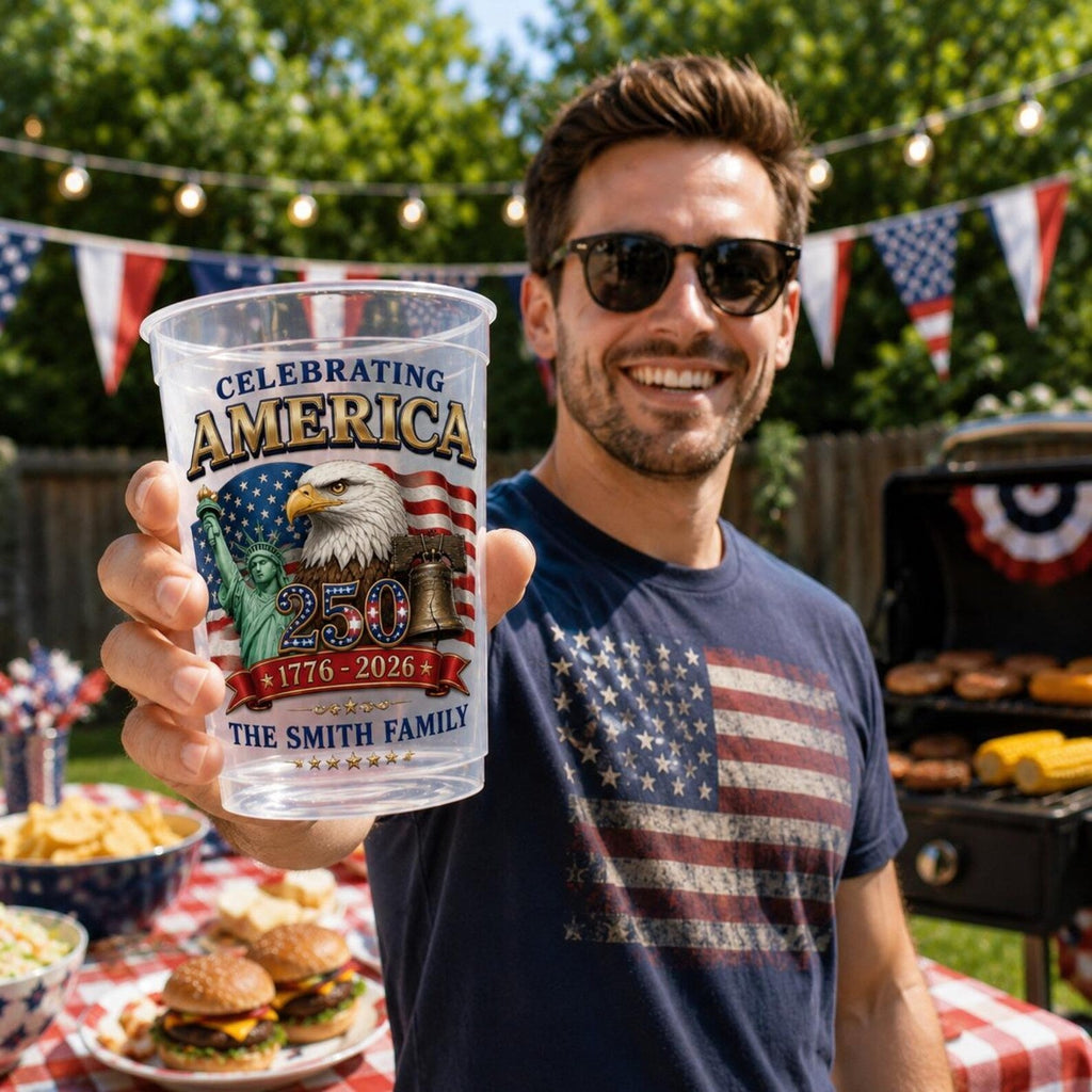 Personalized Frosted Cups USA Flag Eagle Gift for Patriotic Family