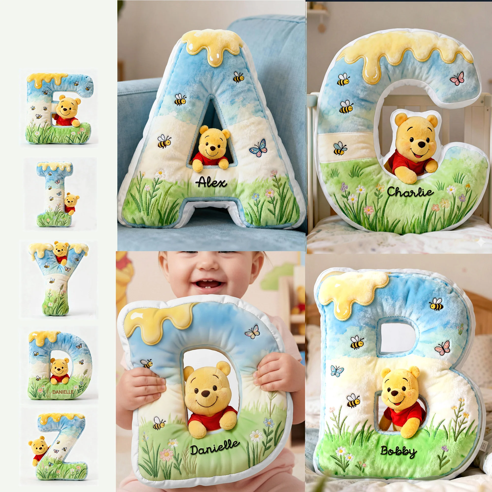 Personalized Winnie the Pooh Themed Shaped Pillow for Kids Gift Pillow GradoCreations