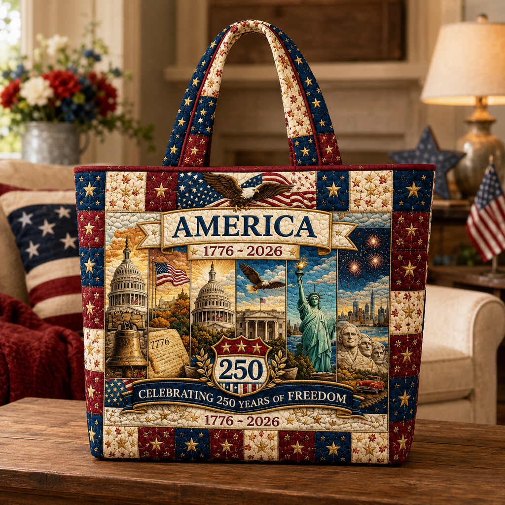 Patriotic Quilted Tote Bag with Eagle Design Gift for Her