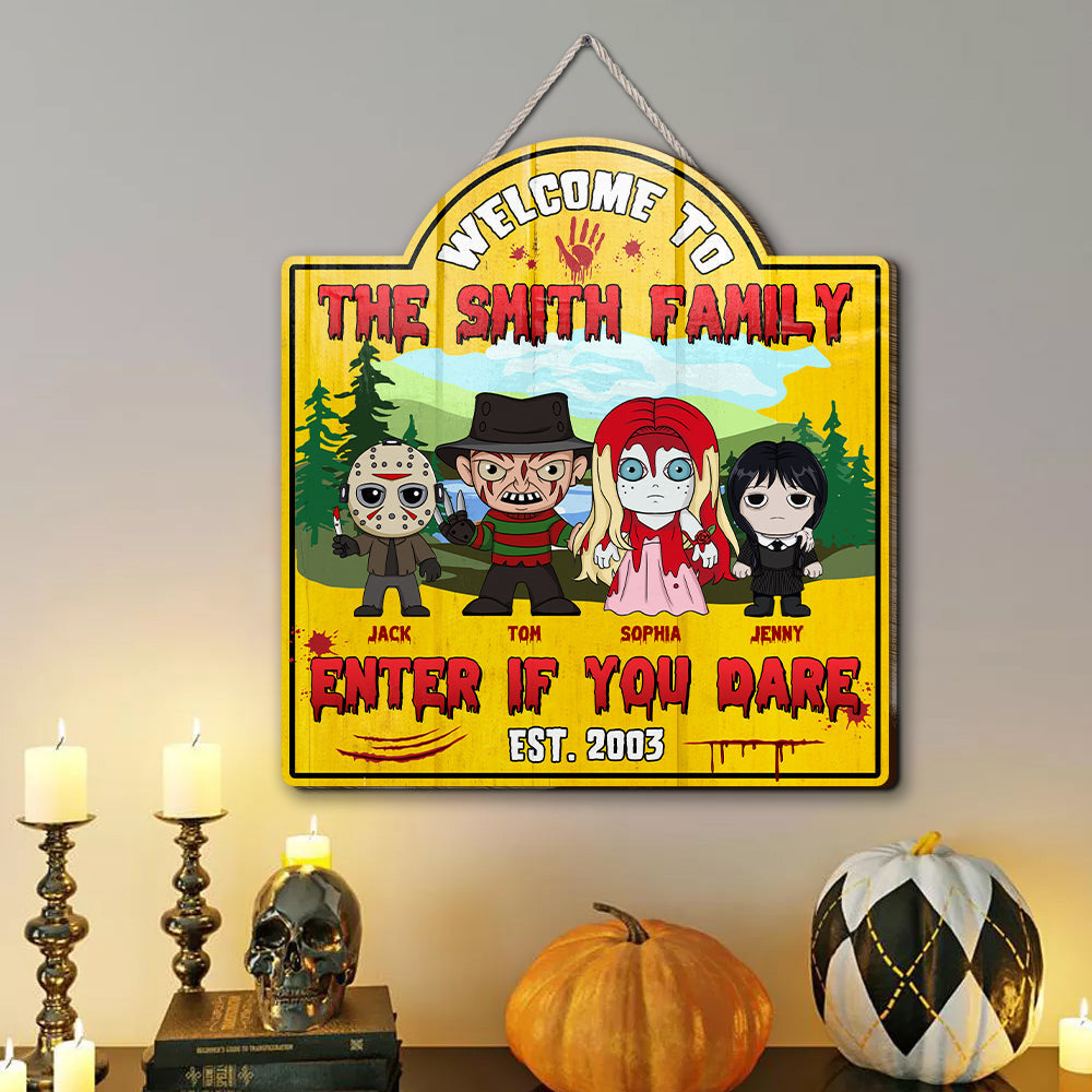 Personalized Horror Family Wood Sign Enter If You Dare Gift