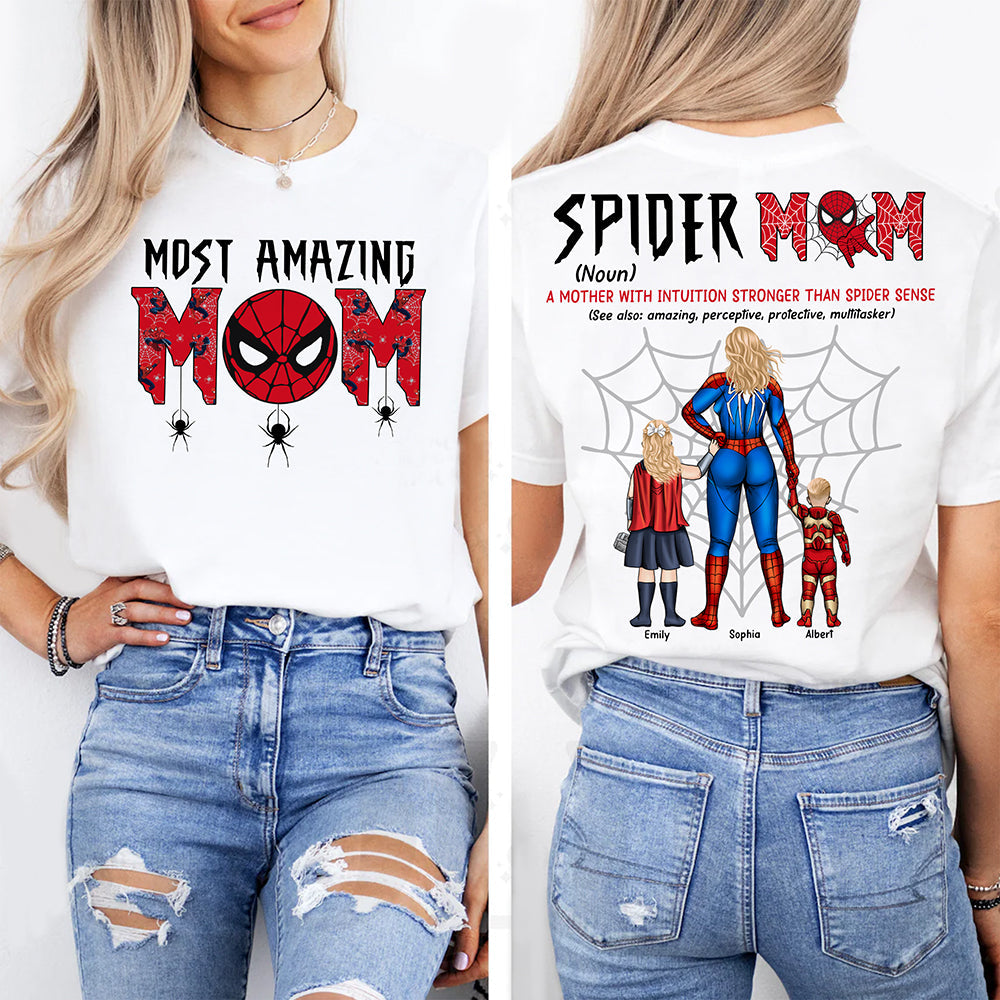 Personalized Spider Mom Shirt Gift for Mother's Day - 2 Sides Cotton Apparel GradoCreations