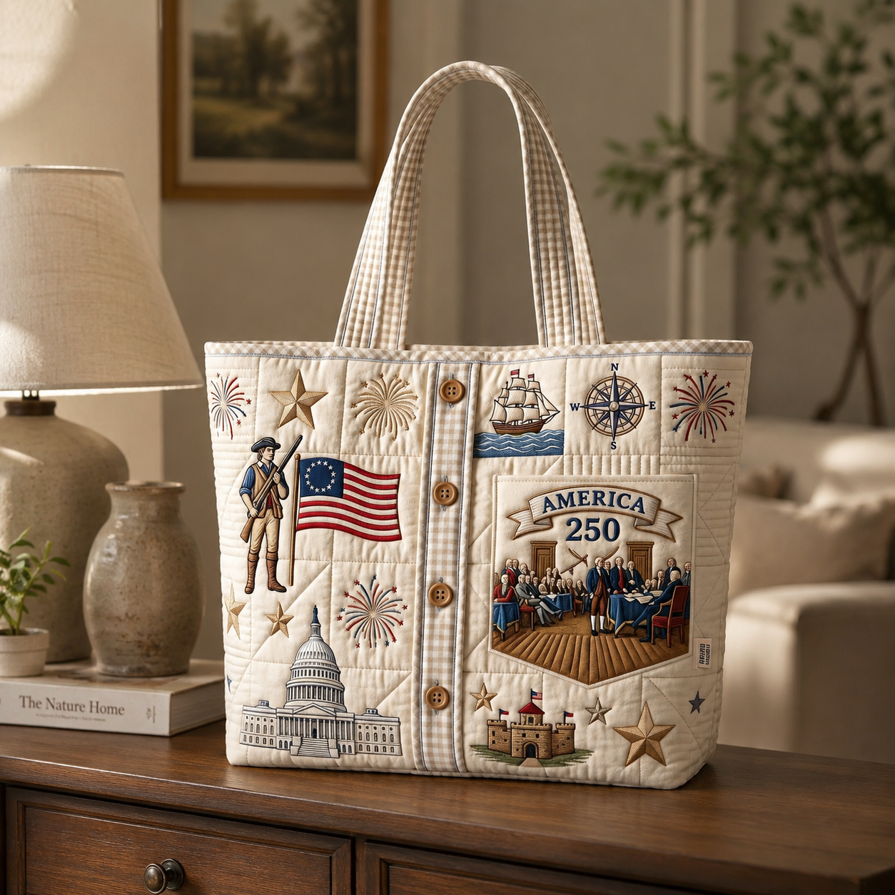 Personalized Patriotic Quilted Tote Bag 250th Anniversary Gift for Her