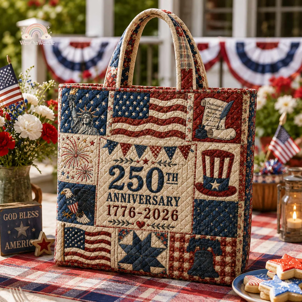 USA 250th Anniversary Quilted Tote Bag Patchwork Gift for Patriots
