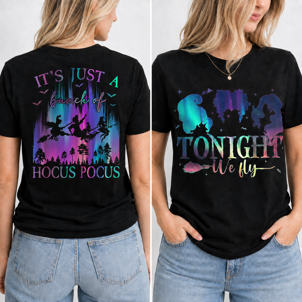 Personalized Halloween Shirt with Neon Witch Design for Her Cotton Apparel GradoCreations