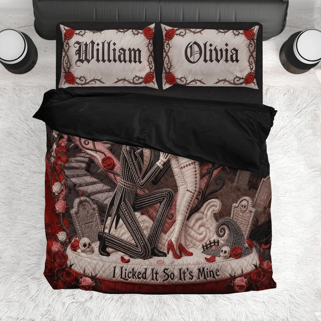 Personalized Spooky Quilt Set Custom Name Gift for Couples Quilted Bedding Set GradoCreations