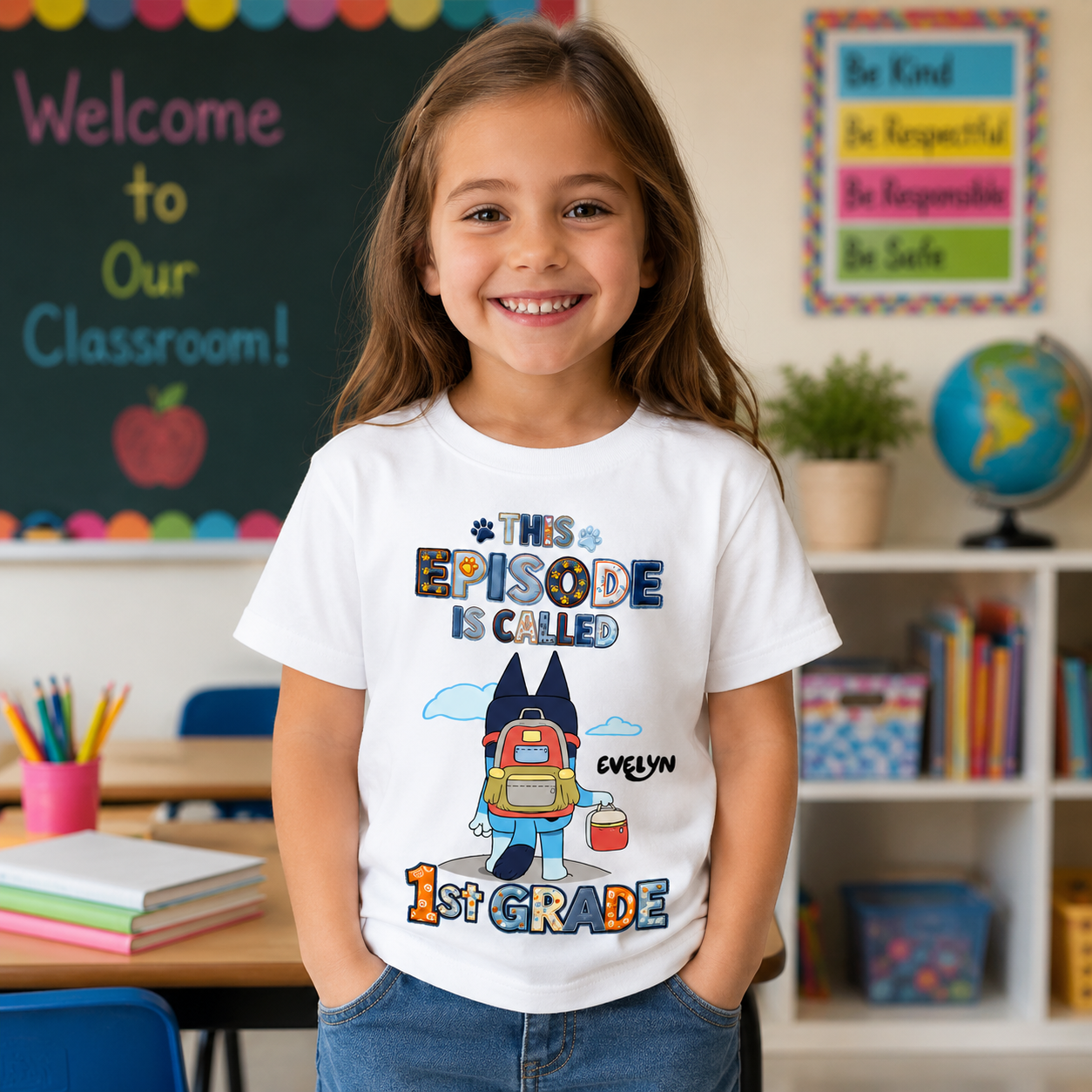 Personalized Kindergarten Blue Dog Back To School Shirt for Kids Cotton Apparel GradoCreations