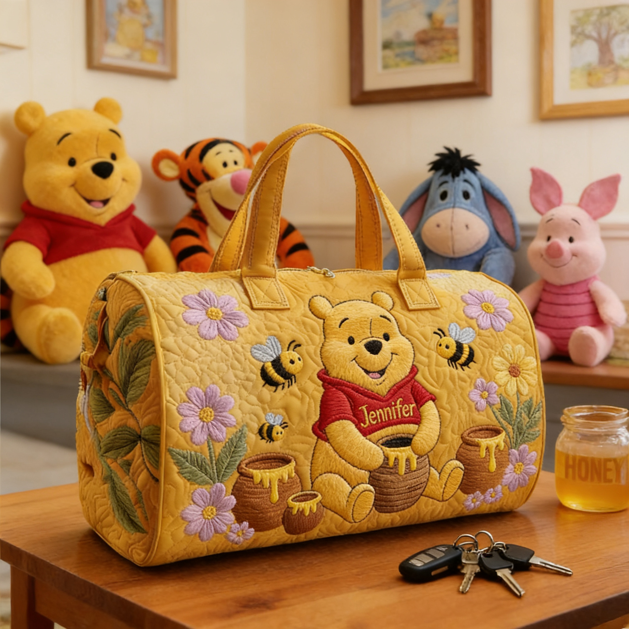Personalized Quilted Duffle Bag with Honey Bear Design Gift for Movie Fans