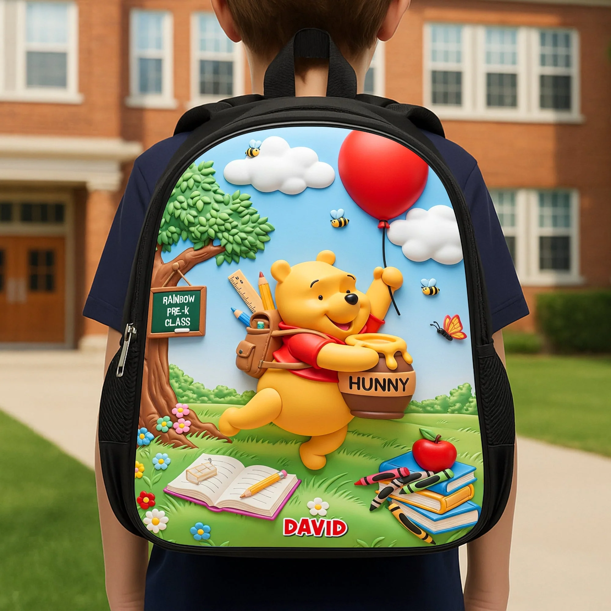 Personalized Cartoon Bear Backpack Set with Lunch Bag & Pencil Case - Unique Back to School Gift School Backpack GradoCreations