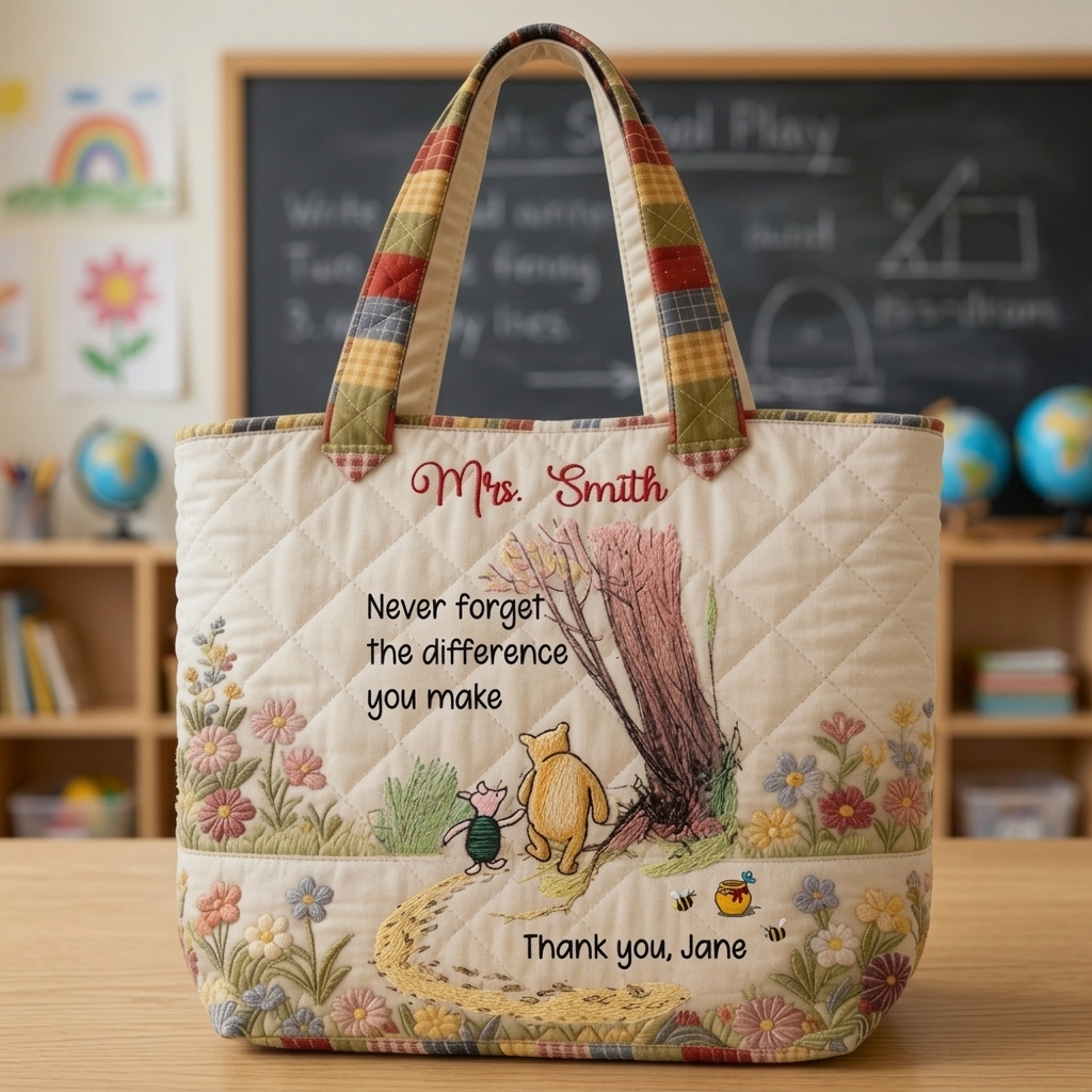 Personalized Quilted Tote Bag with Uplifting Teacher Message