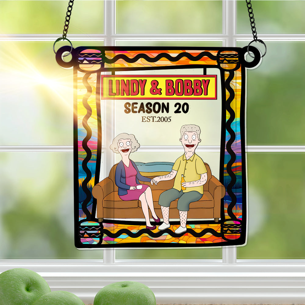 Personalized Funny Burgers Cartoon Couple Suncatcher Gift for Anniversary