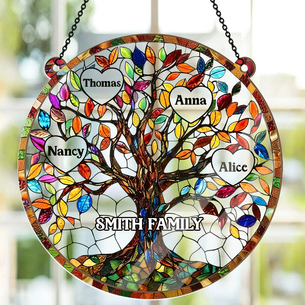Personalized Family Tree Suncatcher Gift for Grandma, Mom