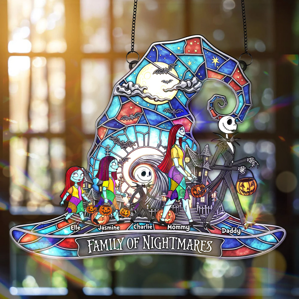 Personalized Spooky Family Suncatcher Ornament for Home Decor Window Hanging Suncatcher GradoCreations