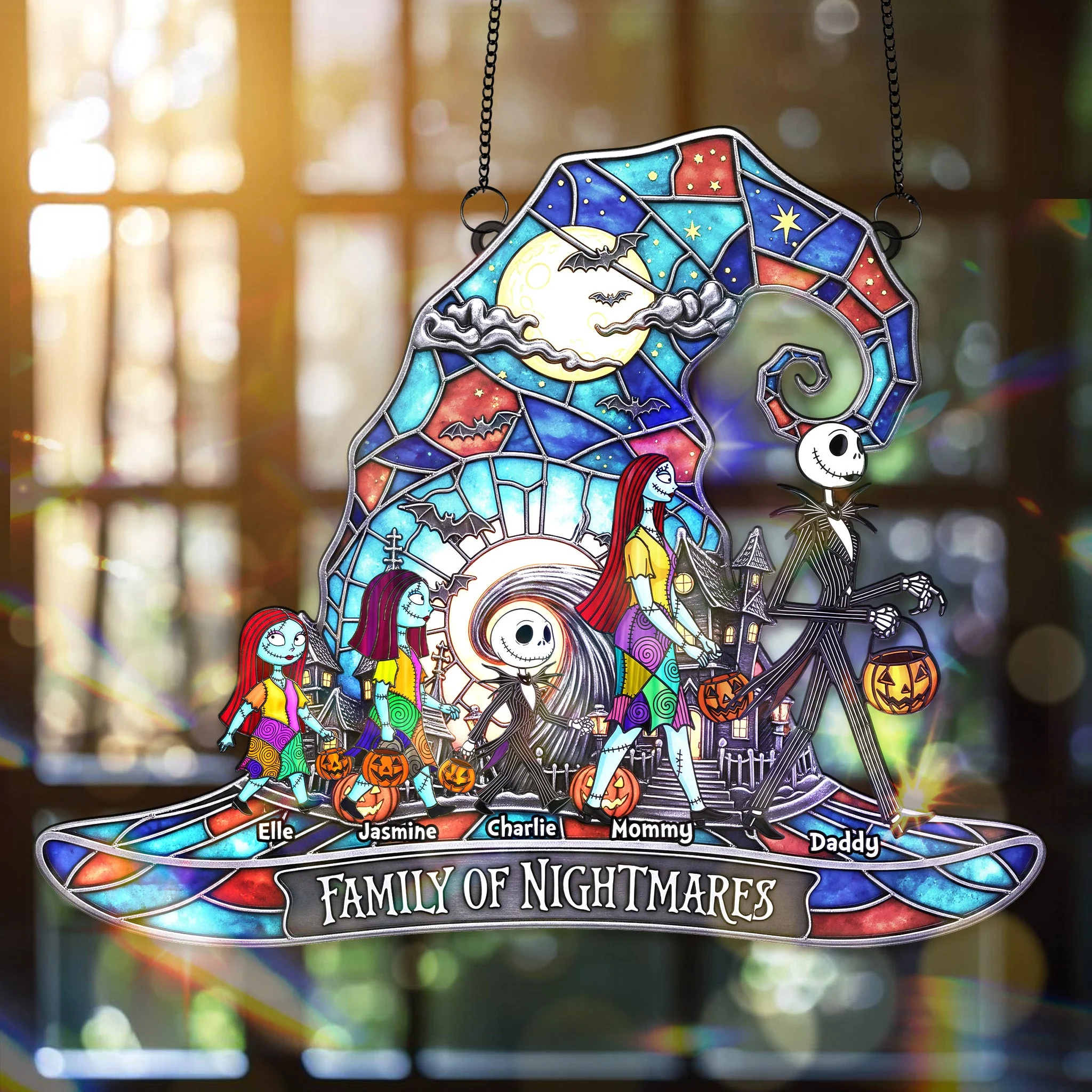 Personalized Spooky Family Suncatcher Ornament for Home Decor Window Hanging Suncatcher GradoCreations