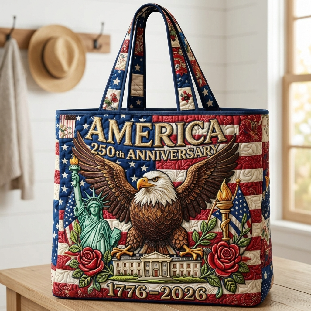 Patriotic Quilted Tote Bag with Eagle Design for Her