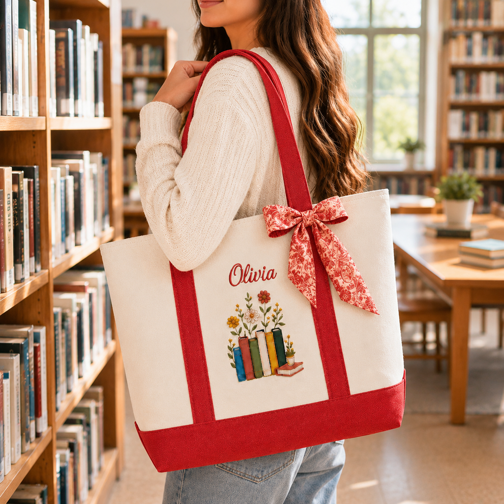 Personalized Embroidery Tote Bag for Teacher with Floral Design