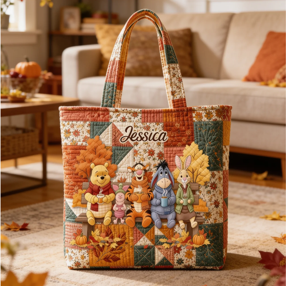Personalized Quilted Tote Bag Fall Vibes Gift for Her Quilted Tote Bag GradoCreations